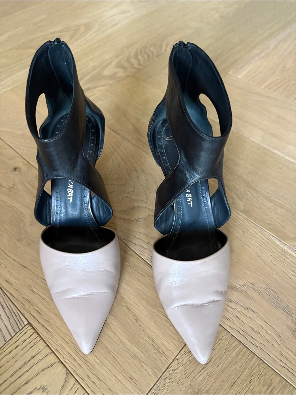 Jean-Michel Cazabat Heels Pointed Two-Tone Leather Heels in Black and Blush